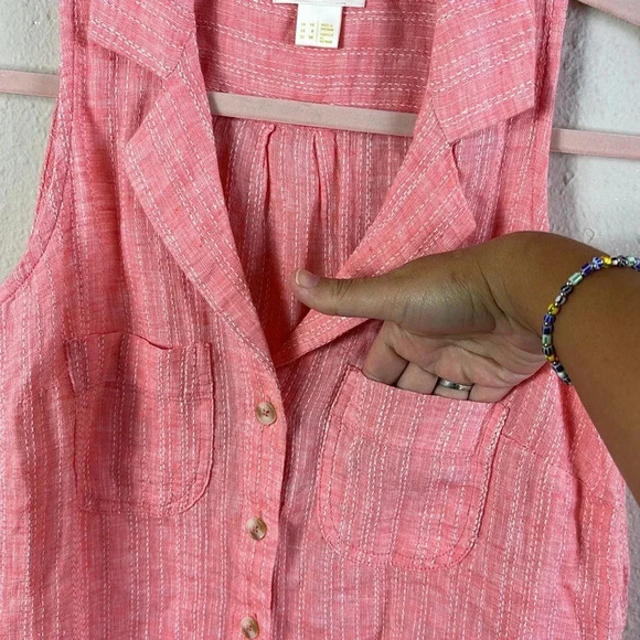Anthropologie Maeve Felicity Sleeveless Button Front Linen Top Light Red SZ US 6 - Picture 8 of 11